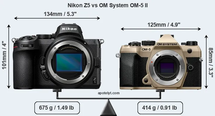 Size Nikon Z5 vs OM System OM-5 II