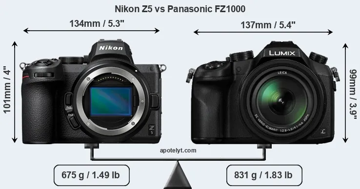 Size Nikon Z5 vs Panasonic FZ1000