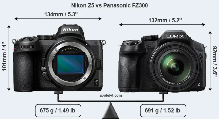 Size Nikon Z5 vs Panasonic FZ300