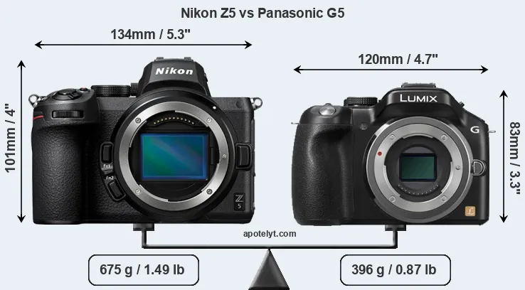 Size Nikon Z5 vs Panasonic G5