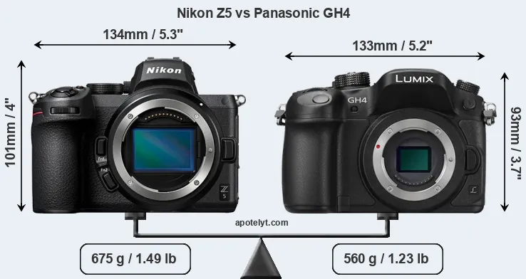 Size Nikon Z5 vs Panasonic GH4