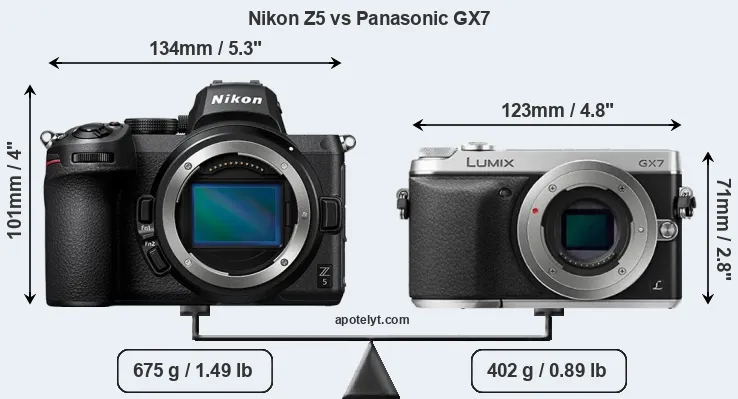 Size Nikon Z5 vs Panasonic GX7