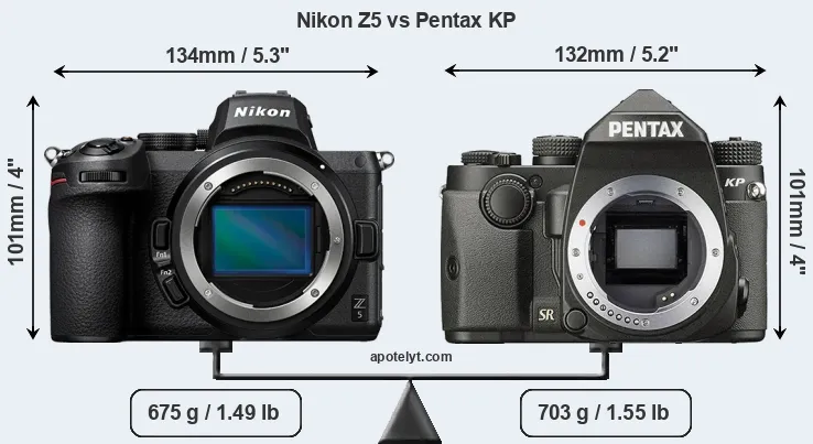 Size Nikon Z5 vs Pentax KP