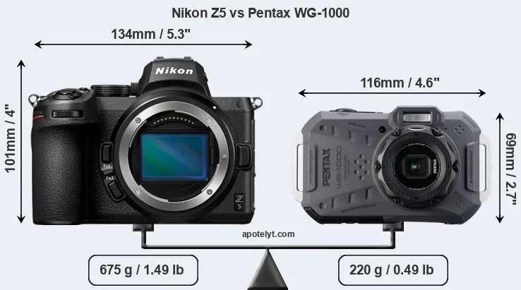 Size Nikon Z5 vs Pentax WG-1000
