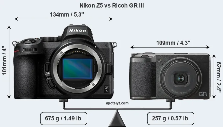 Size Nikon Z5 vs Ricoh GR III