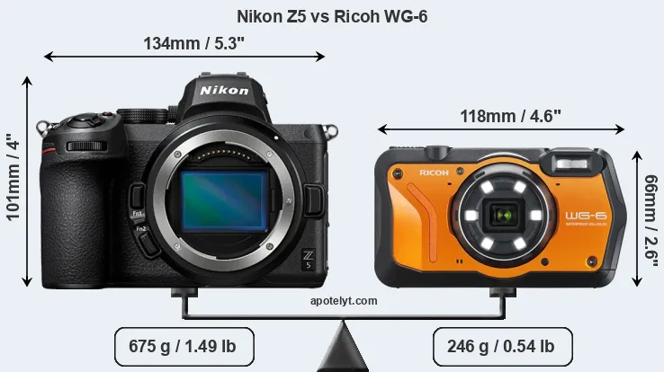 Size Nikon Z5 vs Ricoh WG-6