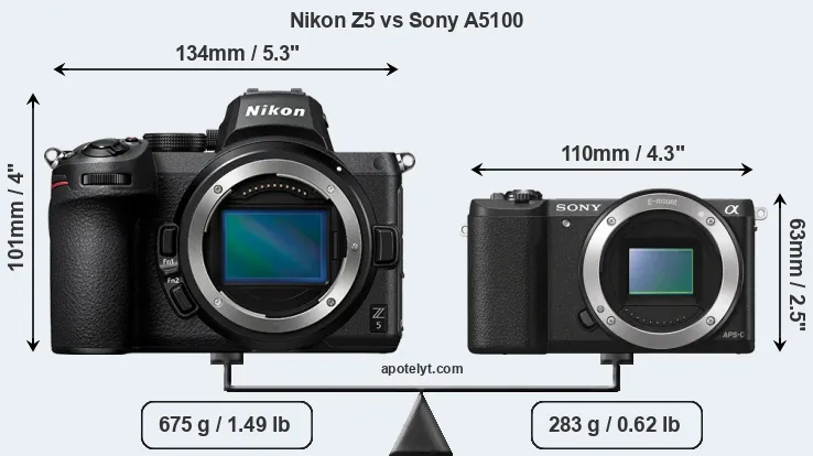 Size Nikon Z5 vs Sony A5100