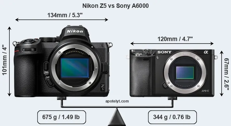 Size Nikon Z5 vs Sony A6000