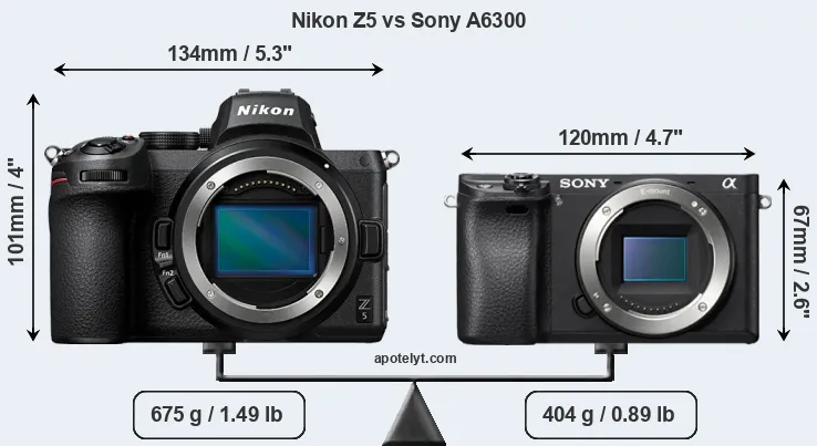 Size Nikon Z5 vs Sony A6300