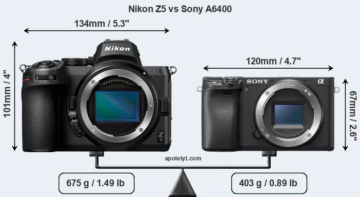 Size Nikon Z5 vs Sony A6400