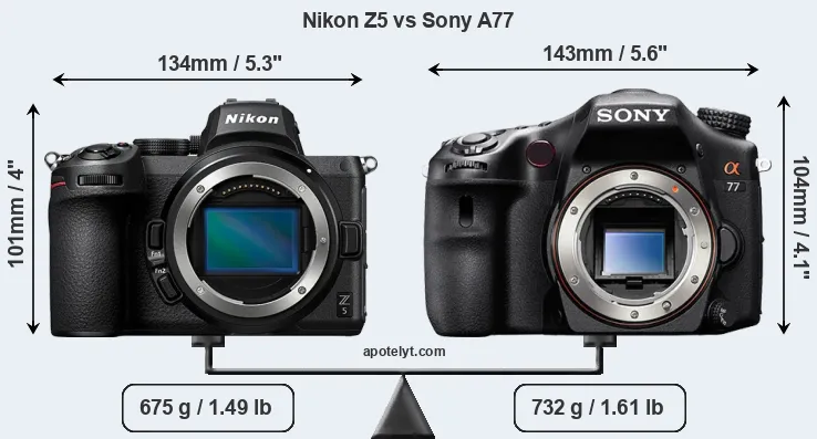 Size Nikon Z5 vs Sony A77