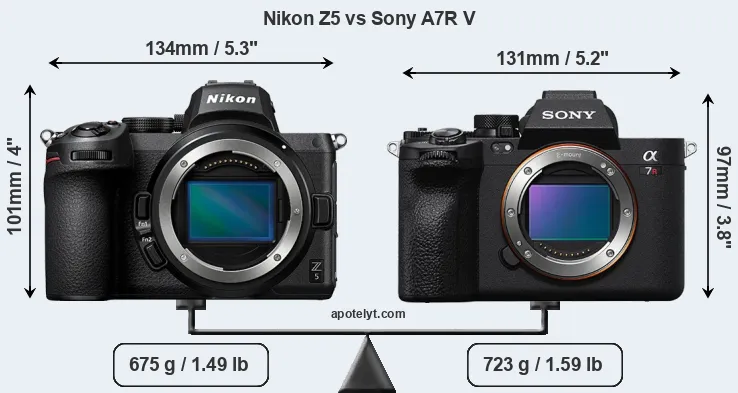 Size Nikon Z5 vs Sony A7R V