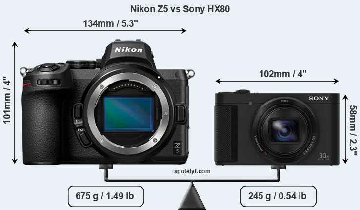 Size Nikon Z5 vs Sony HX80