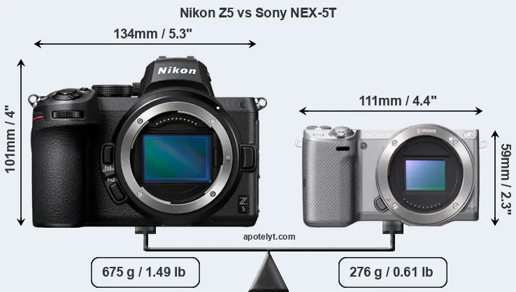 Size Nikon Z5 vs Sony NEX-5T