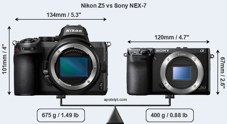 Size Nikon Z5 vs Sony NEX-7
