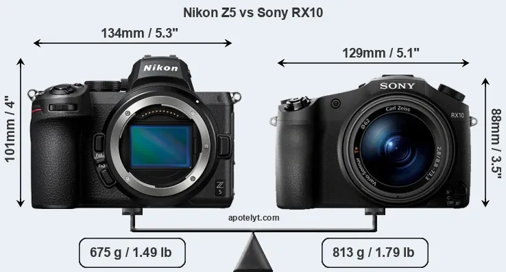 Size Nikon Z5 vs Sony RX10