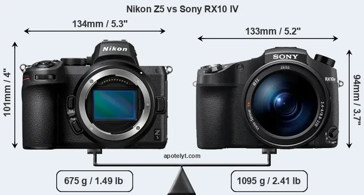 Size Nikon Z5 vs Sony RX10 IV