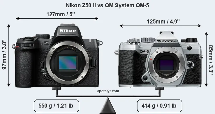 Size Nikon Z50 II vs OM System OM-5