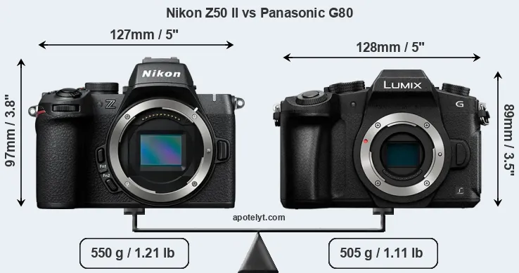 Size Nikon Z50 II vs Panasonic G80