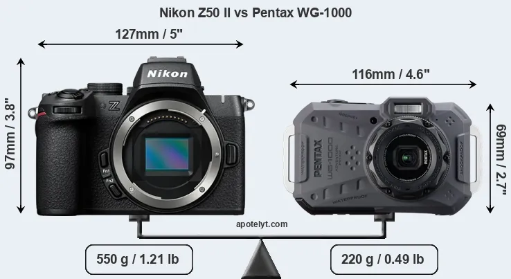 Size Nikon Z50 II vs Pentax WG-1000