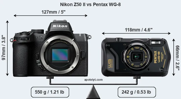 Size Nikon Z50 II vs Pentax WG-8