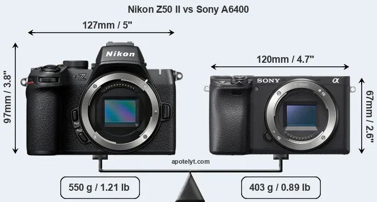Size Nikon Z50 II vs Sony A6400