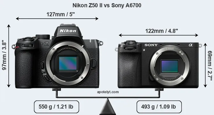 Size Nikon Z50 II vs Sony A6700
