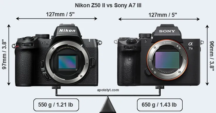 Size Nikon Z50 II vs Sony A7 III