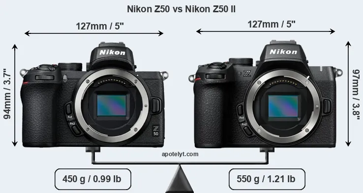 Size Nikon Z50 vs Nikon Z50 II
