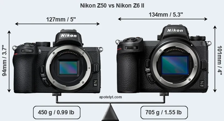 Size Nikon Z50 vs Nikon Z6 II