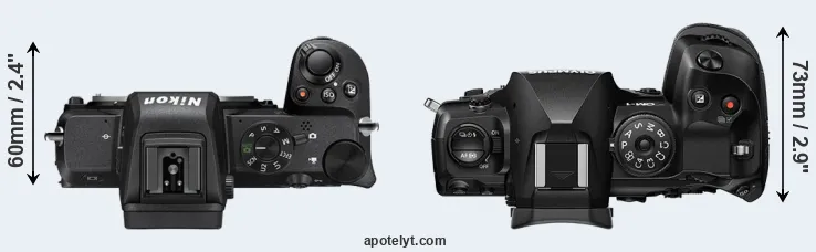 Compare Z50 versus OM-1 top