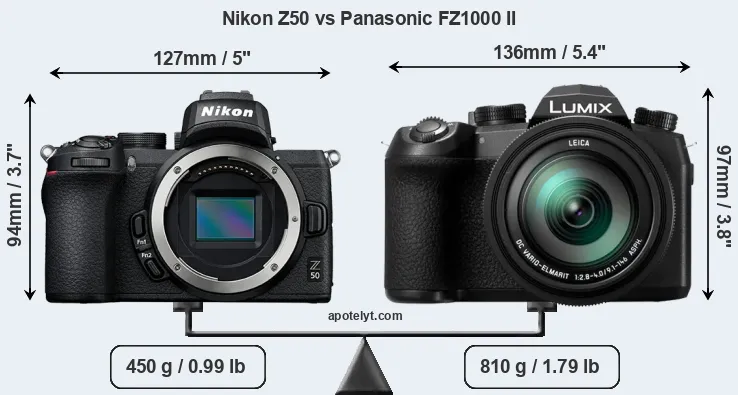 Size Nikon Z50 vs Panasonic FZ1000 II