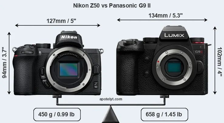 Size Nikon Z50 vs Panasonic G9 II