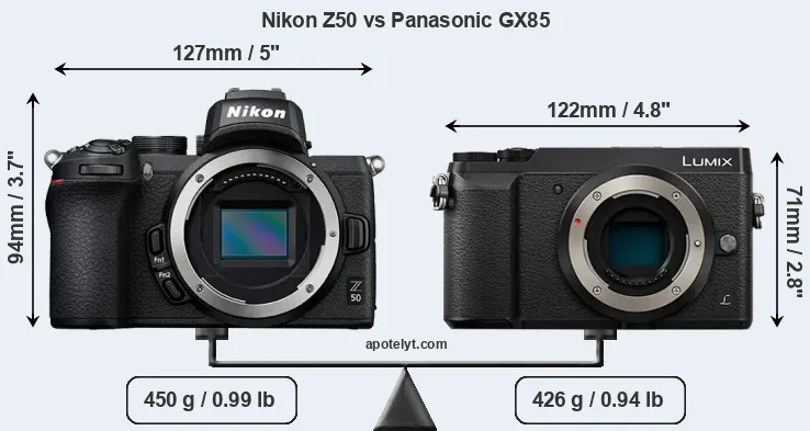Size Nikon Z50 vs Panasonic GX85