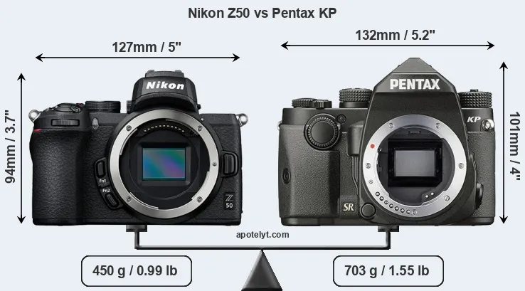 Size Nikon Z50 vs Pentax KP