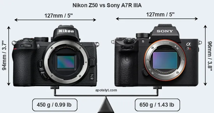 Size Nikon Z50 vs Sony A7R IIIA
