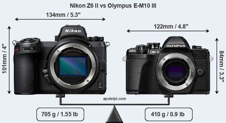 Size Nikon Z6 II vs Olympus E-M10 III