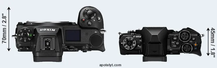 Compare Z6 II versus E-M5 II top