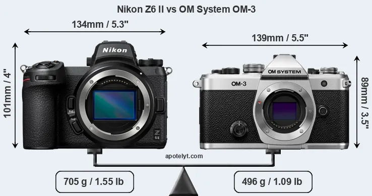 Size Nikon Z6 II vs OM System OM-3