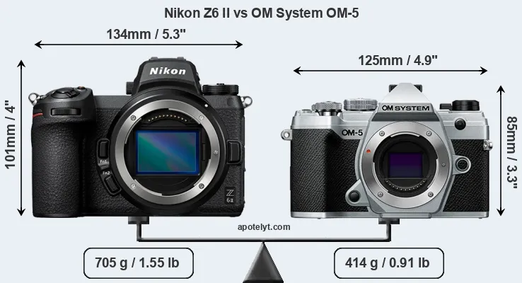 Size Nikon Z6 II vs OM System OM-5
