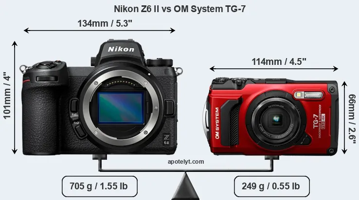 Size Nikon Z6 II vs OM System TG-7