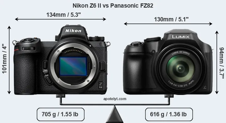 Size Nikon Z6 II vs Panasonic FZ82