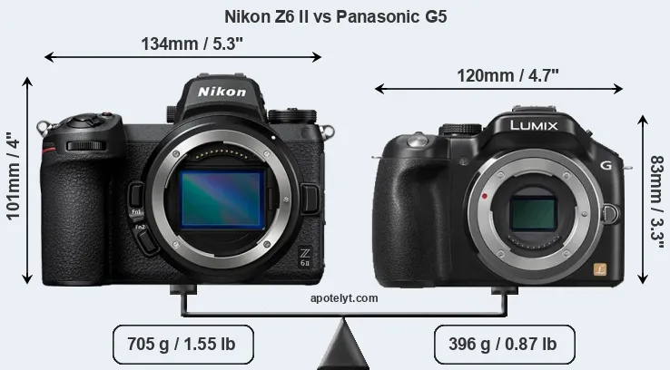 Size Nikon Z6 II vs Panasonic G5