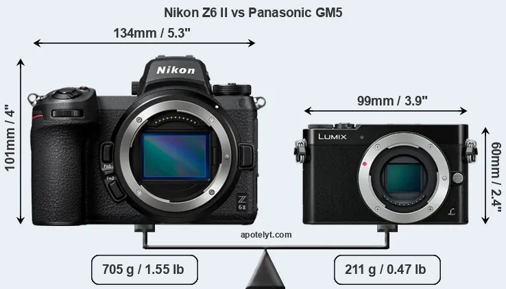 Size Nikon Z6 II vs Panasonic GM5