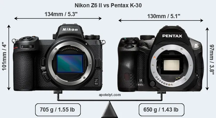 Size Nikon Z6 II vs Pentax K-30