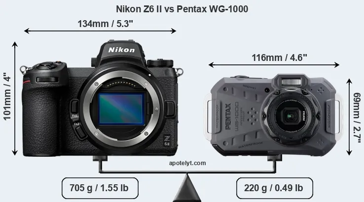 Size Nikon Z6 II vs Pentax WG-1000