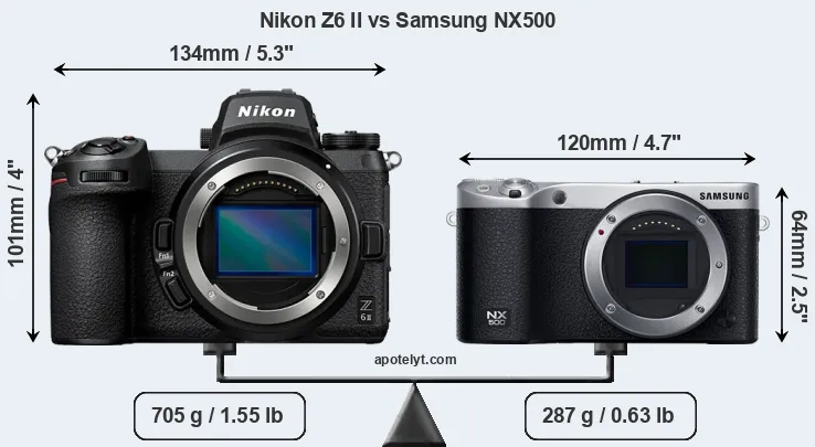 Size Nikon Z6 II vs Samsung NX500