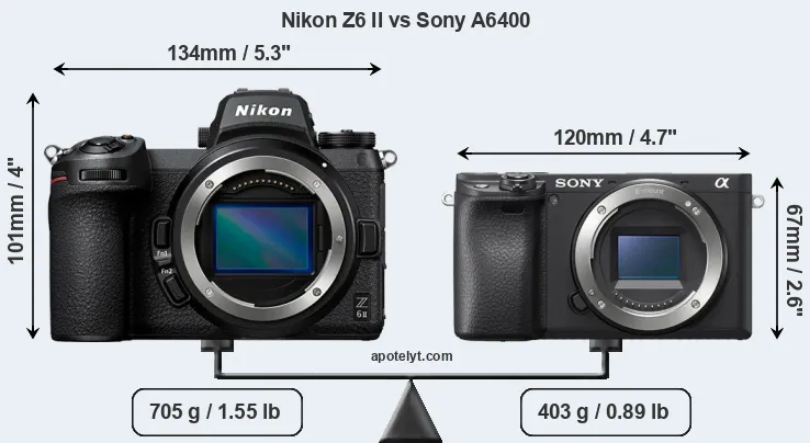 Size Nikon Z6 II vs Sony A6400