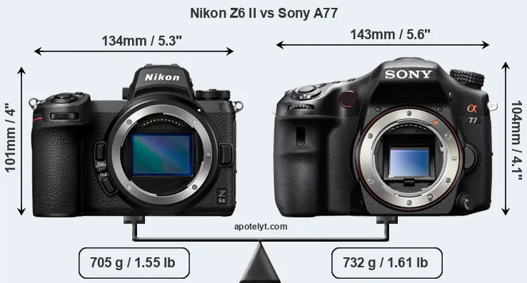 Size Nikon Z6 II vs Sony A77
