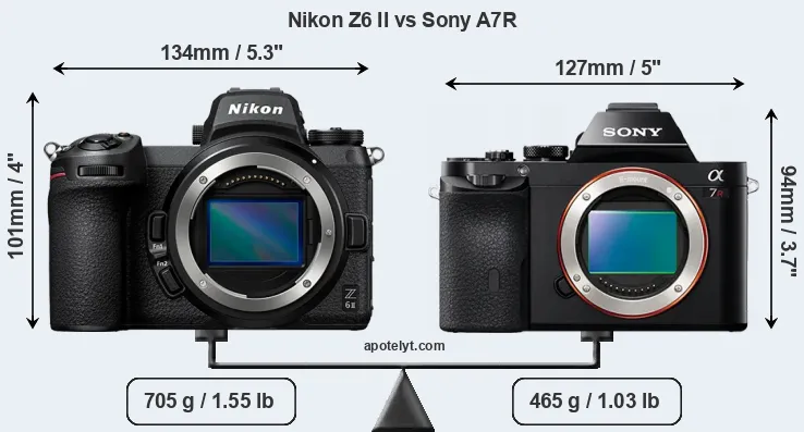 Size Nikon Z6 II vs Sony A7R
